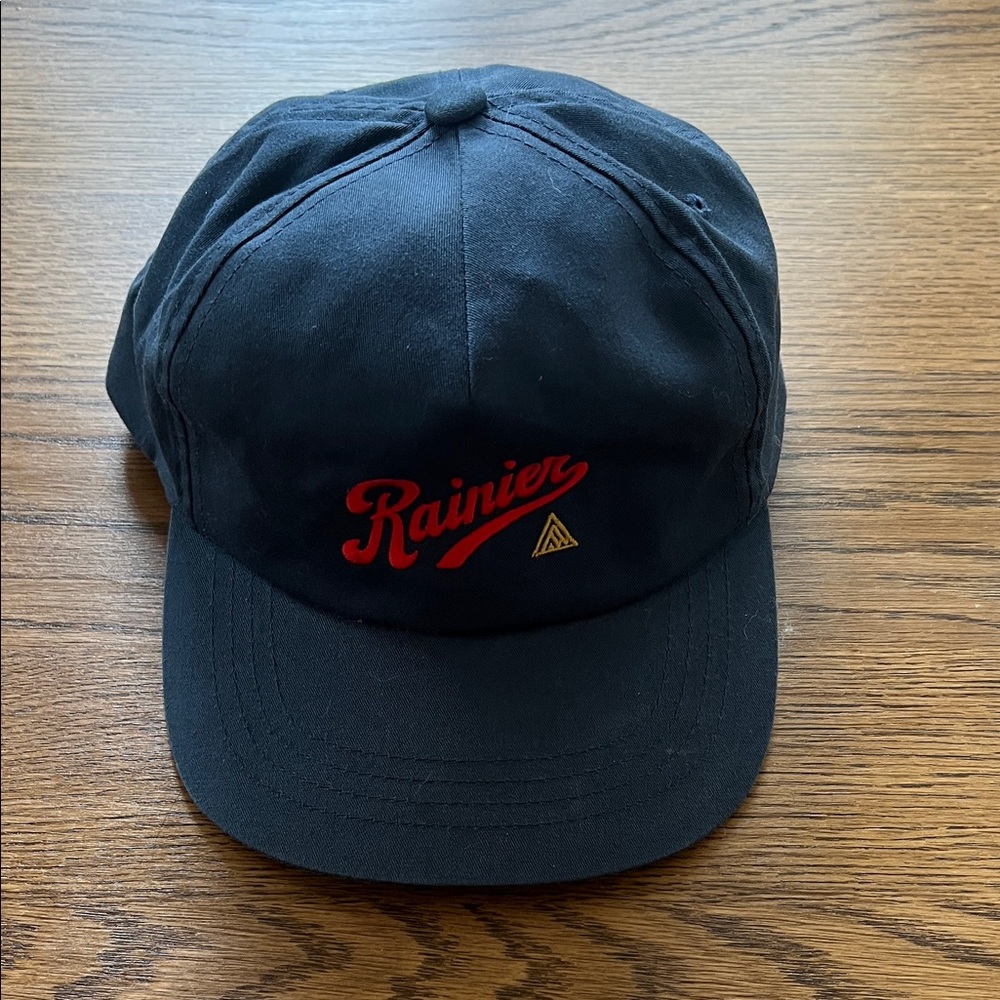 Rainier Black Cap with Red Logo